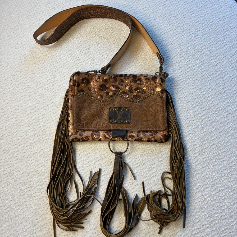 Keep It Gypsy Leopard Hair on Hide Fringe Crossbody Bag Western Boho Rustic